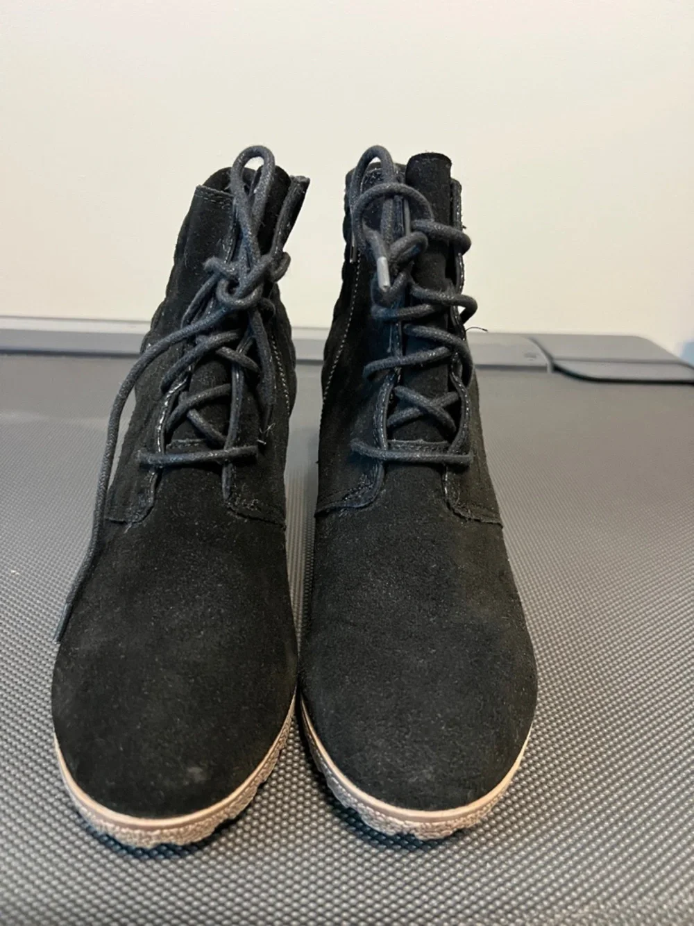 MIA Black Quilted Lace-Up Wedge Ankle Booties - Picture 6 of 6